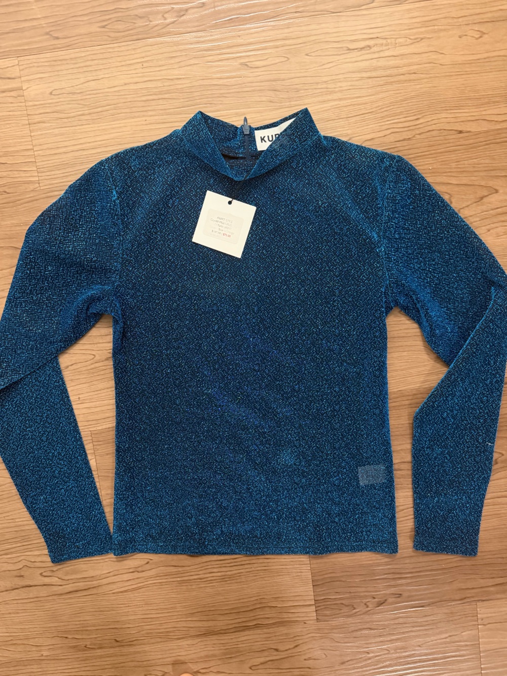NWT Kurt Lyle Metallic Sheer Long Sleeve Top in Shimmering Teal | Small
